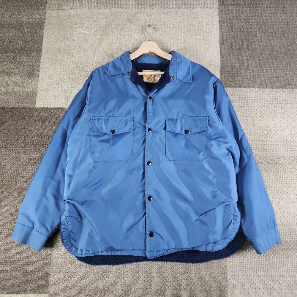 Vintage Fox Knapp Sherpa Lined Jacket Mens Size L Blue Snap Button Nylon